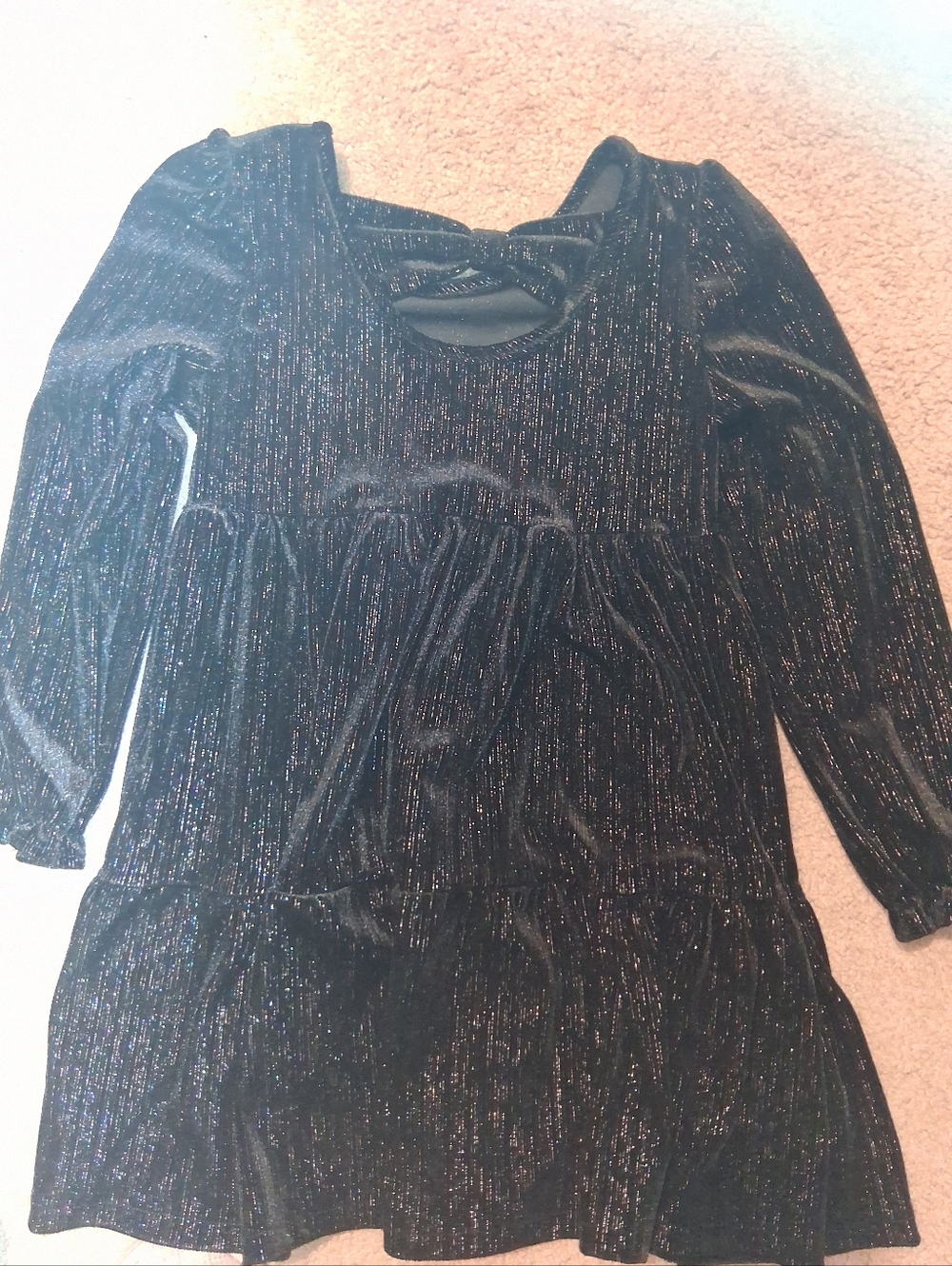 Tahari Girls Black Metallic Thread Long Sleeve Dress